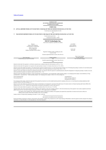 Thumbnail ESCO Technologies
 10-K Annual Report 2022