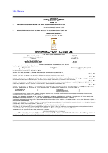 Thumbnail International Tower Hill Mines 10-K Annual Report 2022
