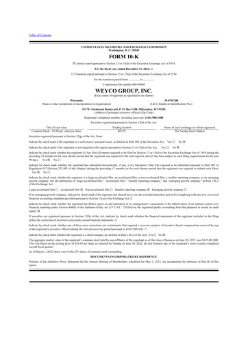 Vorschaubild Weyco Group 10-K Jahresbericht 2022
