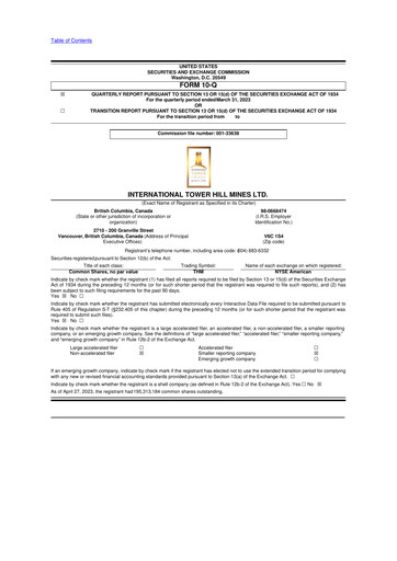 Thumbnail International Tower Hill Mines 10-Q Quarterly Report FY2023 