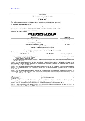 Vorschaubild Quoin Pharmaceuticals 10-Q Quartalsbericht 2023 