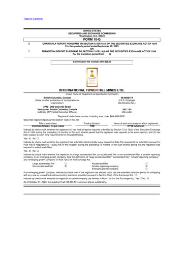 Thumbnail International Tower Hill Mines 10-Q Quarterly Report FY2023 