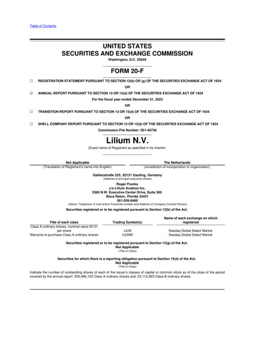 Thumbnail Lilium 20-F Annual Report 