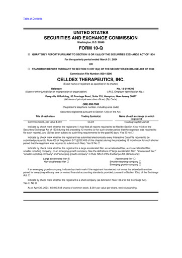 Thumbnail Celldex Therapeutics 10-Q Quarterly Report FY2024 