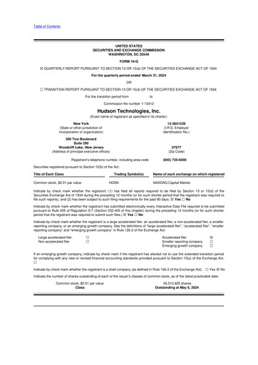 Thumbnail Hudson Technologies 10-Q Quarterly Report FY 