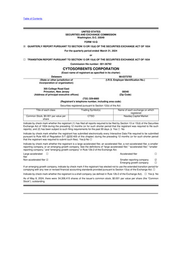 Miniature Cytosorbents 10-Q Rapport trimestriel  