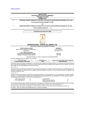 Thumbnail International Tower Hill Mines 10-Q Quarterly Report FY2024 