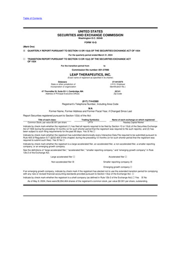 Thumbnail Leap Therapeutics
 10-Q Quarterly Report FY2024 Q1