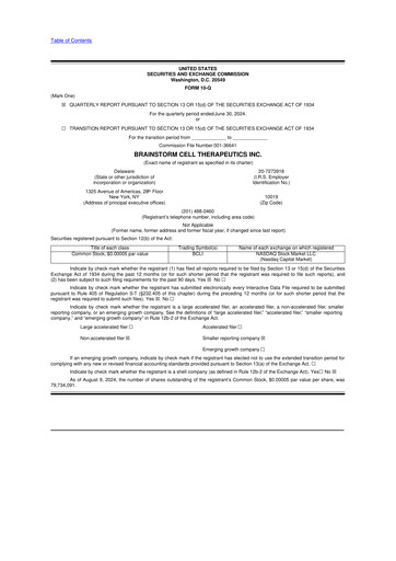 Vorschaubild BrainStorm Cell Therapeutics 10-Q Quartalsbericht 2024 