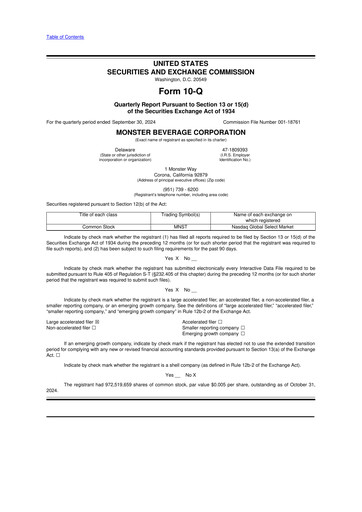 Thumbnail Monster Beverage 10-Q Quarterly Report FY2024 