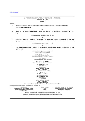 Thumbnail H World Group Limited 20-F Annual Report 2024