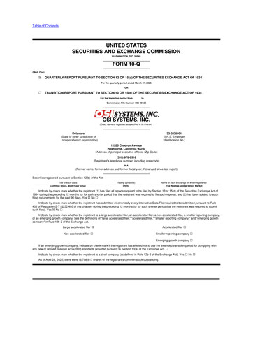 Miniature OSI Systems
 10-Q Rapport trimestriel 2025 