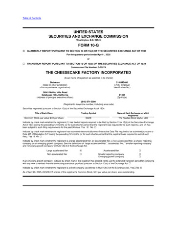 Thumbnail The Cheesecake Factory
 10-Q Quarterly Report FY2025 