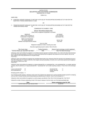 Thumbnail ESCO Technologies
 10-Q Quarterly Report FY2025 