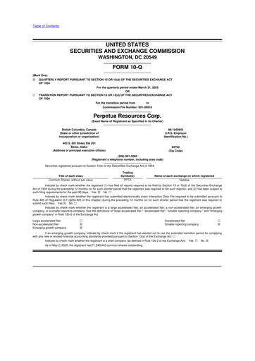 Miniature Perpetua Resources 10-Q Rapport trimestriel  
