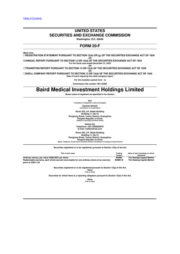 Thumbnail Baird Medical Investment Holdings 20-F Annual Report 