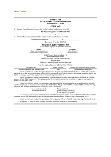 Thumbnail Interlink Electronics 10-Q Quarterly Report FY 