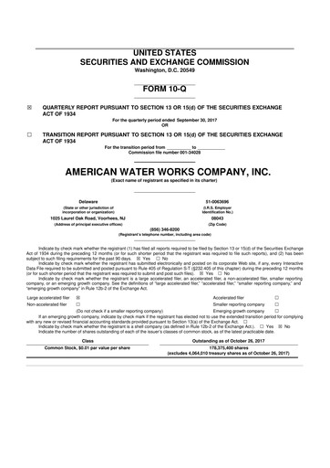 Thumbnail American Water 10-Q Quarterly Report FY2017 