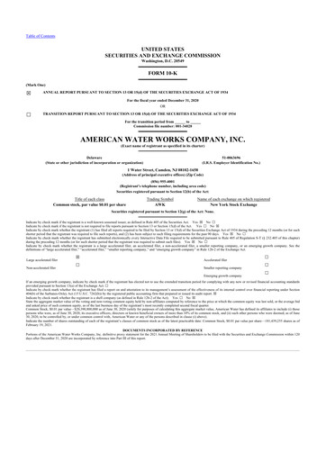 Thumbnail American Water 10-K Annual Report 2020