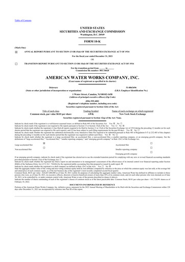 Thumbnail American Water 10-K Annual Report 2021