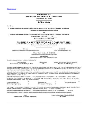 Thumbnail American Water 10-Q Quarterly Report FY2022 