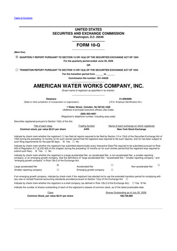 Thumbnail American Water 10-Q Quarterly Report FY2026 