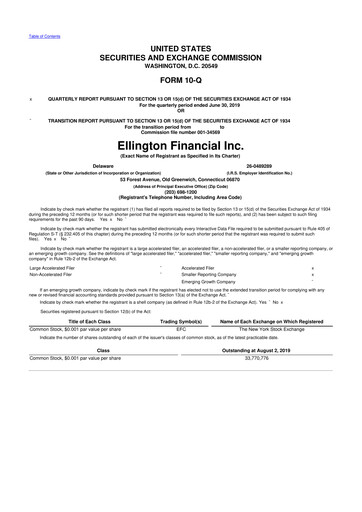 Thumbnail Ellington Financial
 10-Q Quarterly Report FY2019 