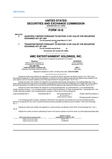 Thumbnail AMC Entertainment 10-Q Quarterly Report FY 