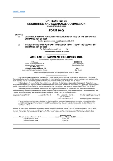 Thumbnail AMC Entertainment 10-Q Quarterly Report FY 