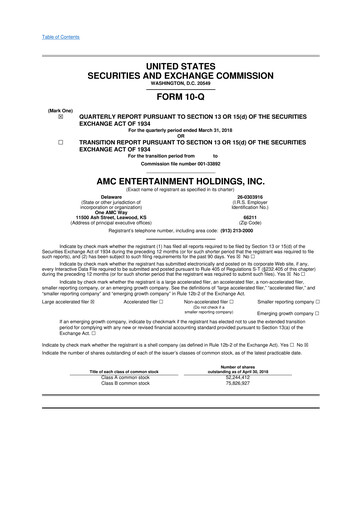 Thumbnail AMC Entertainment 10-Q Quarterly Report FY 