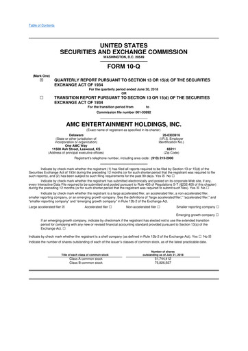 Thumbnail AMC Entertainment 10-Q Quarterly Report FY 