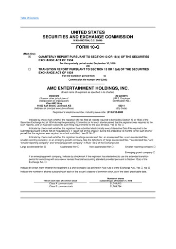 Thumbnail AMC Entertainment 10-Q Quarterly Report FY 