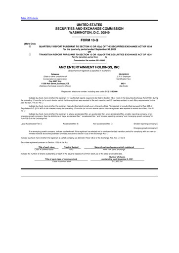 Thumbnail AMC Entertainment 10-Q Quarterly Report FY 