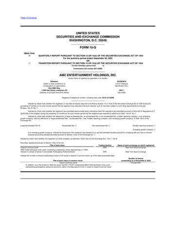 Thumbnail AMC Entertainment 10-Q Quarterly Report FY 