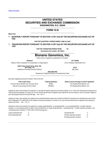 Miniature Bionano Genomics
 10-Q Rapport trimestriel 2020 