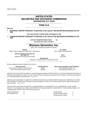 Miniature Bionano Genomics
 10-Q Rapport trimestriel 2020 