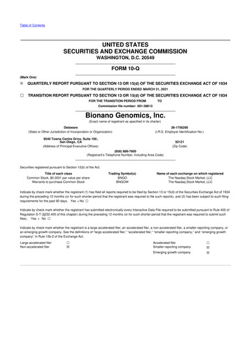 Miniature Bionano Genomics
 10-Q Rapport trimestriel 2021 