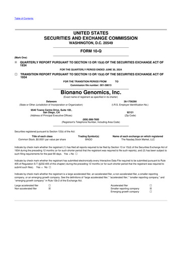 Miniature Bionano Genomics
 10-Q Rapport trimestriel 2024 