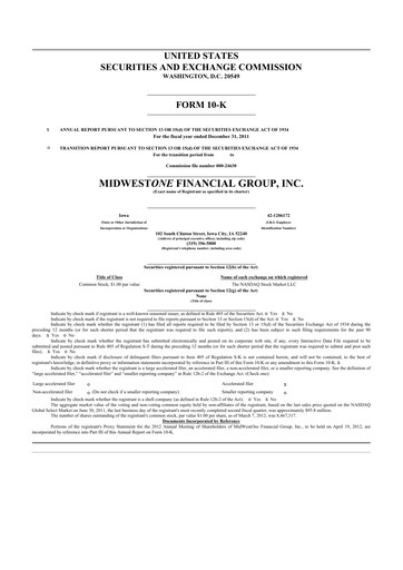 Thumbnail MidWestOne Financial Group
 10-K Annual Report 2011