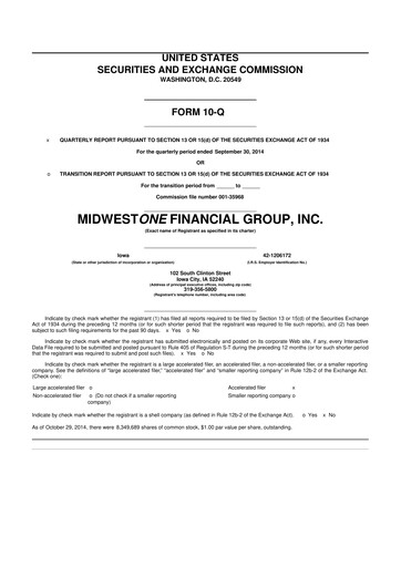 Thumbnail MidWestOne Financial Group
 10-Q Quarterly Report FY2014 
