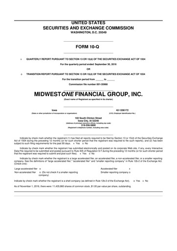 Thumbnail MidWestOne Financial Group
 10-Q Quarterly Report FY2016 
