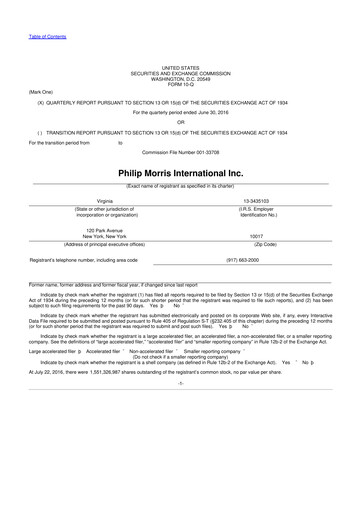 Vorschaubild Philip Morris International 10-Q Quartalsbericht 2016 