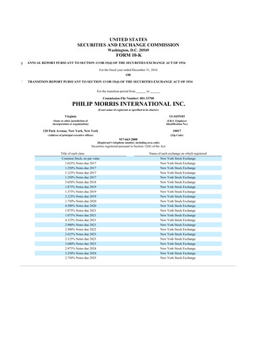 Thumbnail Philip Morris International 10-K Annual Report 2016