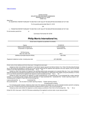 Vorschaubild Philip Morris International 10-Q Quartalsbericht 2018 