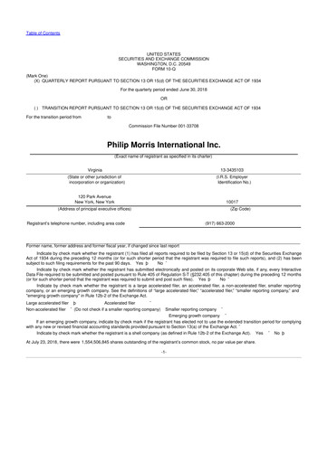 Vorschaubild Philip Morris International 10-Q Quartalsbericht 2018 