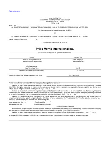 Vorschaubild Philip Morris International 10-Q Quartalsbericht 2018 