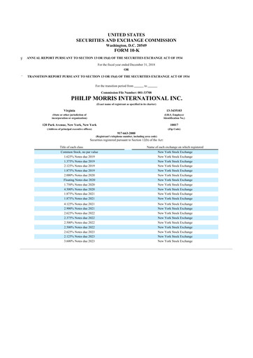 Thumbnail Philip Morris International 10-K Annual Report 2018