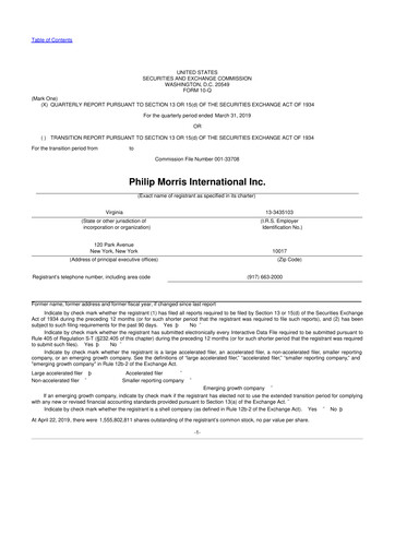 Vorschaubild Philip Morris International 10-Q Quartalsbericht 2019 