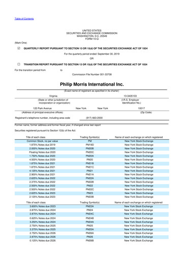 Vorschaubild Philip Morris International 10-Q Quartalsbericht 2019 