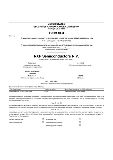 Vorschaubild NXP Semiconductors 10-Q Quartalsbericht  